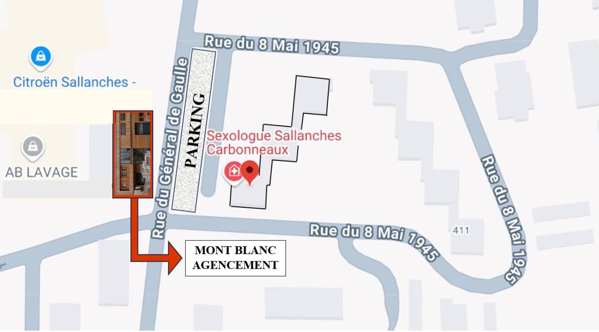 Le Cabinet est situé au 103, rue du 8 Mai 1945 à SALLANCHES